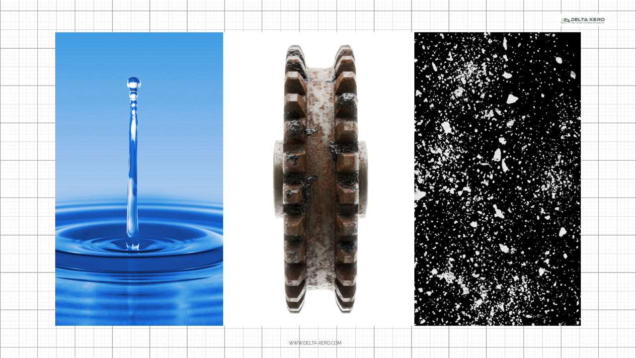 ISO 4406 does not report: water, varnish on a gear, and wear debris on a micropatch